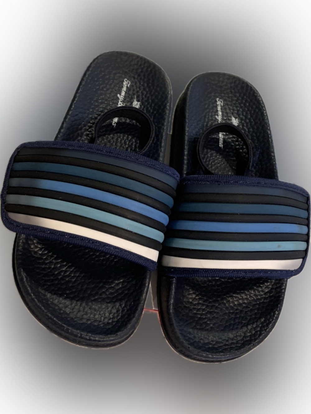 Tommy Bahama Kids Navy Blue and Light Blue Striped Slide Sandals size 11